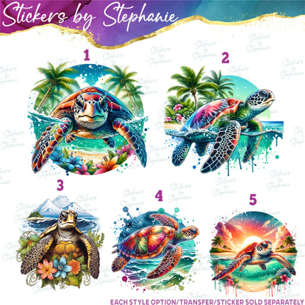 (s02A-111) Turtle Oceanscape Iron-On Transfer or Sticker