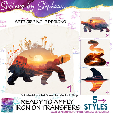 (s02A-112) Double Exposure Turtle, Snake, Frog Iron-On Transfer or Sticker