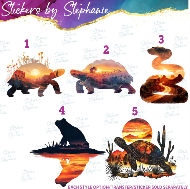 (s02A-112) Double Exposure Turtle, Snake, Frog Iron-On Transfer or Sticker