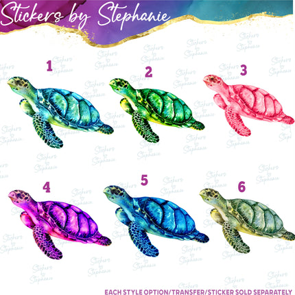 (s02A-113) Colorful Sea Turtle Watercolor Iron-On Transfer
