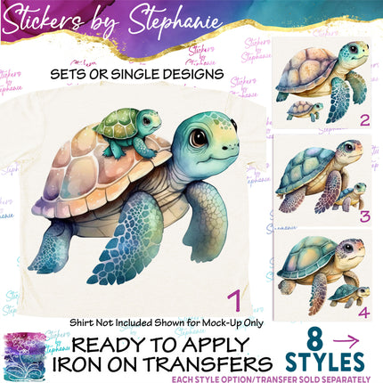 (s02A-115) Mama & Baby Sea Turtle Iron-On Transfer or Sticker