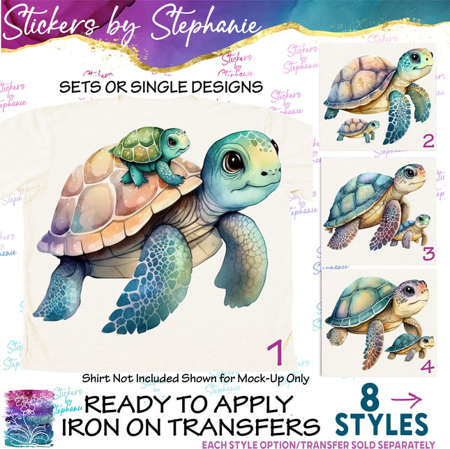 (s02A-115) Mama & Baby Sea Turtle Iron-On Transfer or Sticker