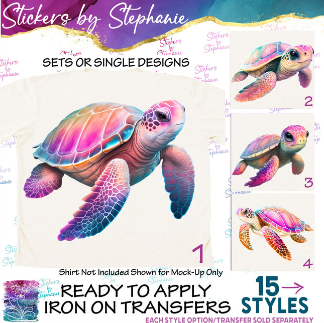(s02A-116) Colorful Sea Turtle Iron-On Transfer or Sticker
