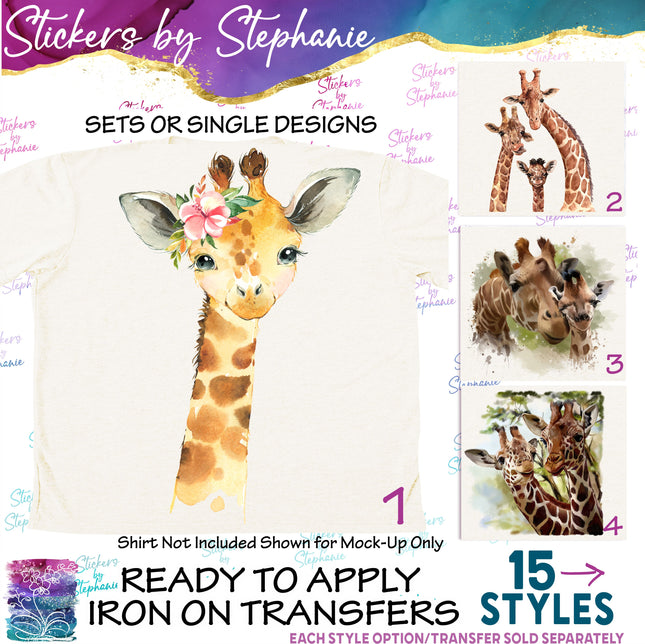 (s02A-118) Watercolor Giraffe Iron-On Transfer or Sticker