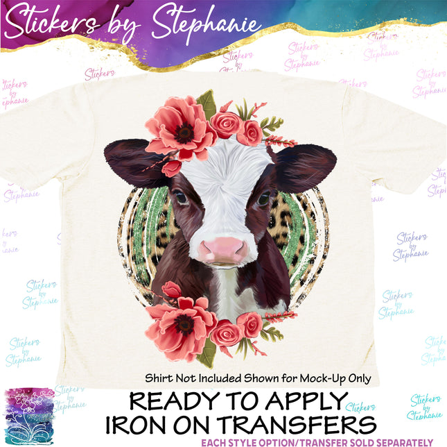(s02A-012) Baby Cow Poppies Iron-On Transfer or Sticker