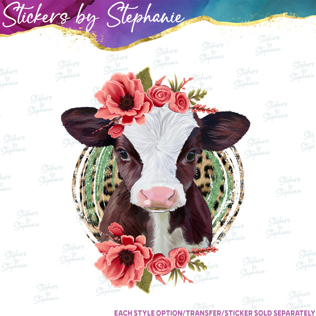(s02A-012) Baby Cow Poppies Iron-On Transfer or Sticker