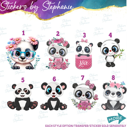 (s02A-121) Cartoon Illustrated Panda Flowers Iron-On Transfer or Sticker