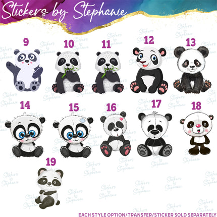 (s02A-121) Cartoon Illustrated Panda Flowers Iron-On Transfer or Sticker