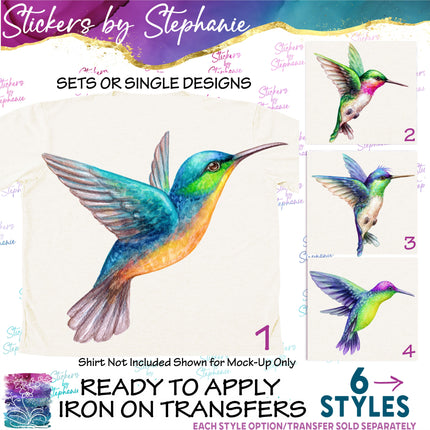 (s02A-122) Watercolor Hummingbird Iron-On Transfer or Sticker