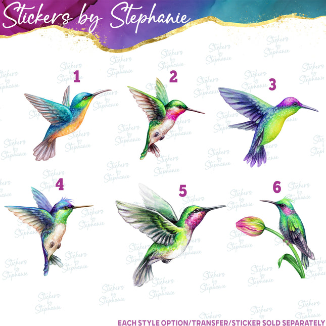 (s02A-122) Watercolor Hummingbird Iron-On Transfer or Sticker