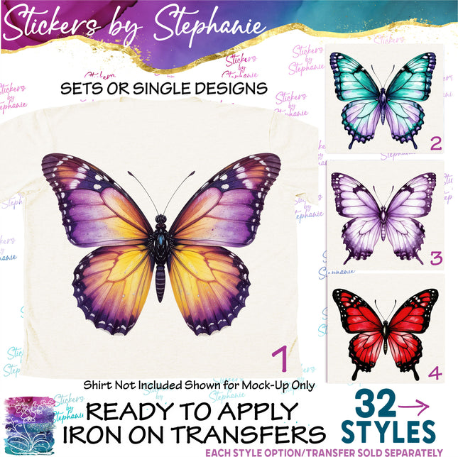 (s02A-124) Watercolor Butterfly Butterflies Iron-On Transfer or Sticker