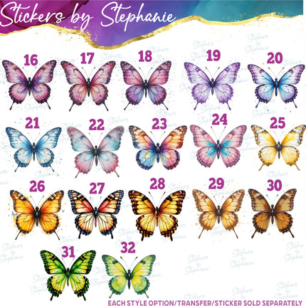 (s02A-124) Watercolor Butterfly Butterflies Iron-On Transfer or Sticker
