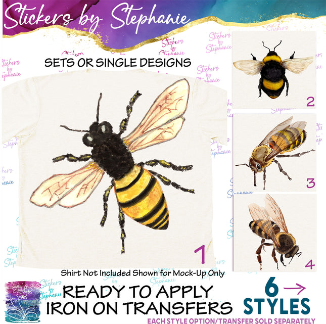 (s02A-125) Watercolor Bee Yellowjacket Iron-On Transfer or Sticker
