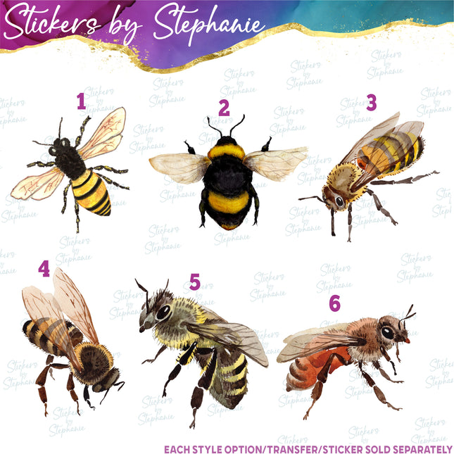 (s02A-125) Watercolor Bee Yellowjacket Iron-On Transfer or Sticker