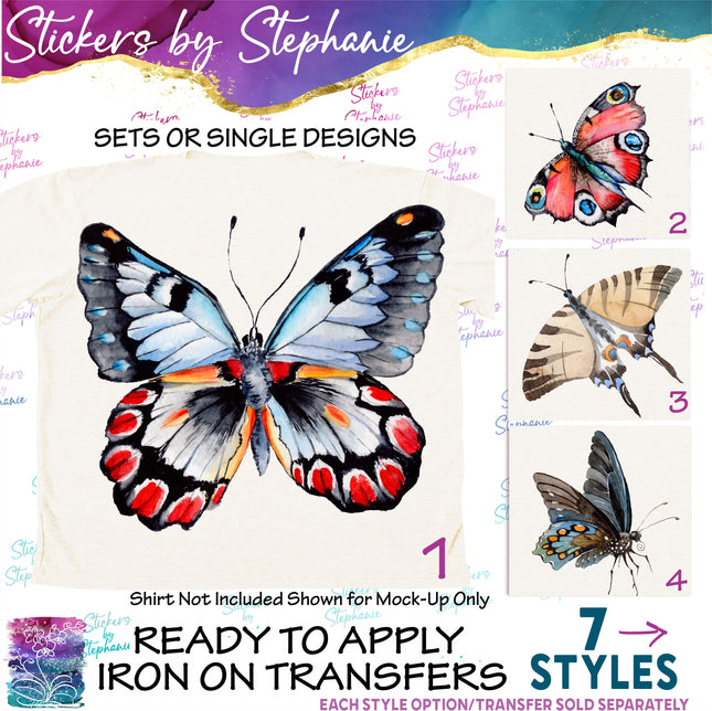 (s02A-126) Watercolor Butterfly Moth Iron-On Transfer or Sticker