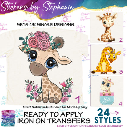 (s02A-128) Cartoon Illustrated Giraffe Iron-On Transfer or Sticker