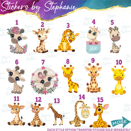 (s02A-128) Cartoon Illustrated Giraffe Iron-On Transfer or Sticker