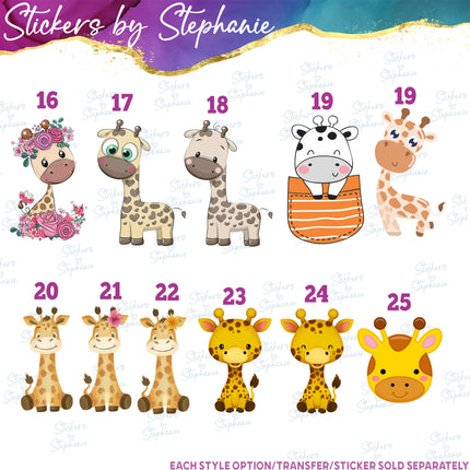 (s02A-128) Cartoon Illustrated Giraffe Iron-On Transfer or Sticker