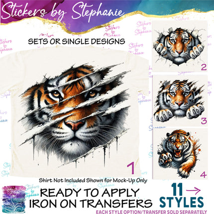 (s02A-129) Peeking Tiger Iron-On Transfer or Sticker