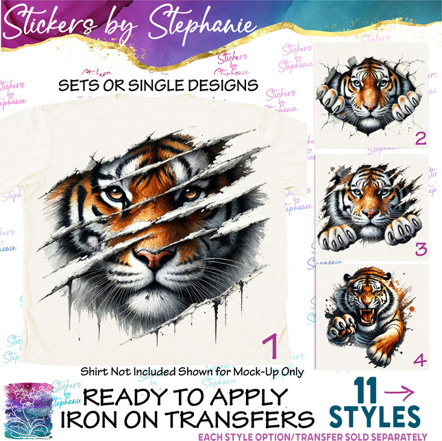 (s02A-129) Peeking Tiger Iron-On Transfer or Sticker