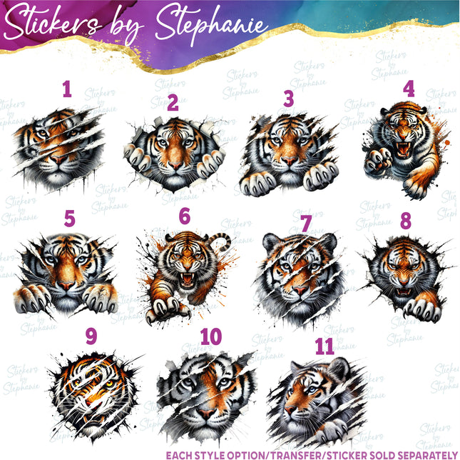 (s02A-129) Peeking Tiger Iron-On Transfer or Sticker