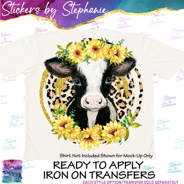 (s02A-013) Baby Cow Sunflowers Iron-On Transfer or Sticker