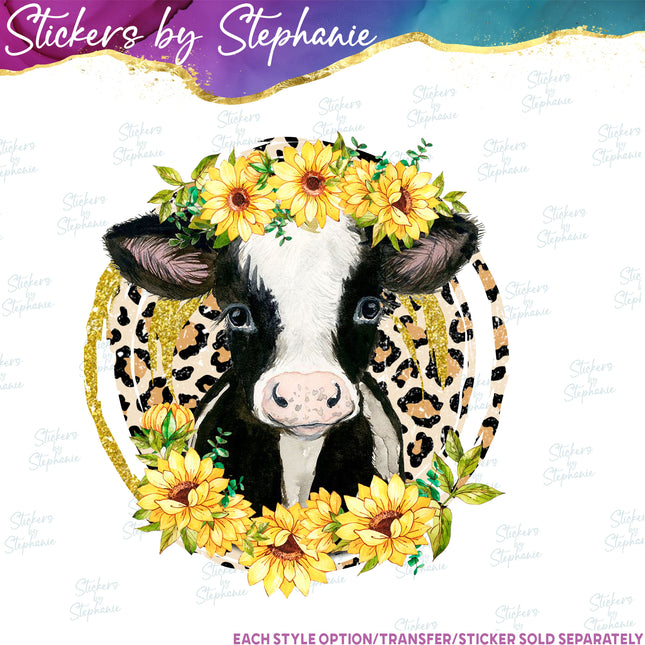 (s02A-013) Baby Cow Sunflowers Iron-On Transfer or Sticker