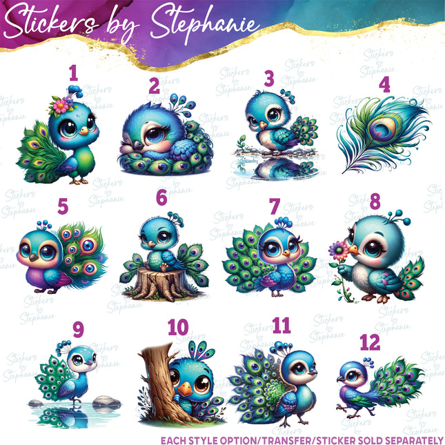 (s02A-130) Baby Peacock Iron-On Transfer or Sticker