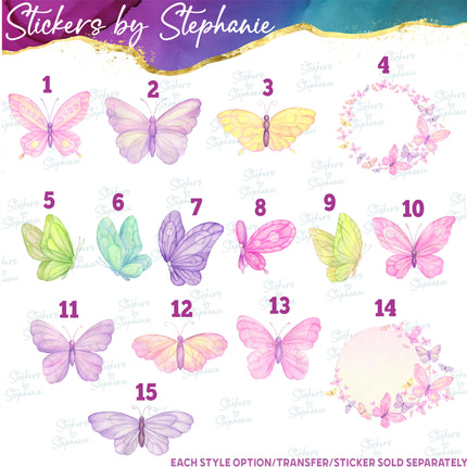 (s02A-131) Watercolor Pastel Butterflies Butterfly Iron-On Transfer or Sticker