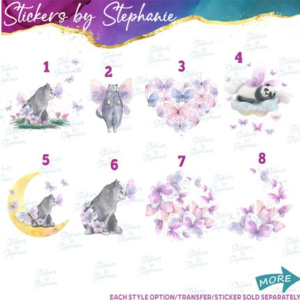 (s02A-133) Purple Butterflies Butterfly Cat Panda Iron-On Transfer or Sticker