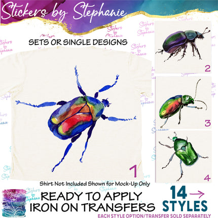 (s02A-134) Watercolor Insects Beetles Iron-On Transfer or Sticker