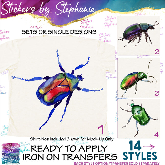 (s02A-134) Watercolor Insects Beetles Iron-On Transfer or Sticker