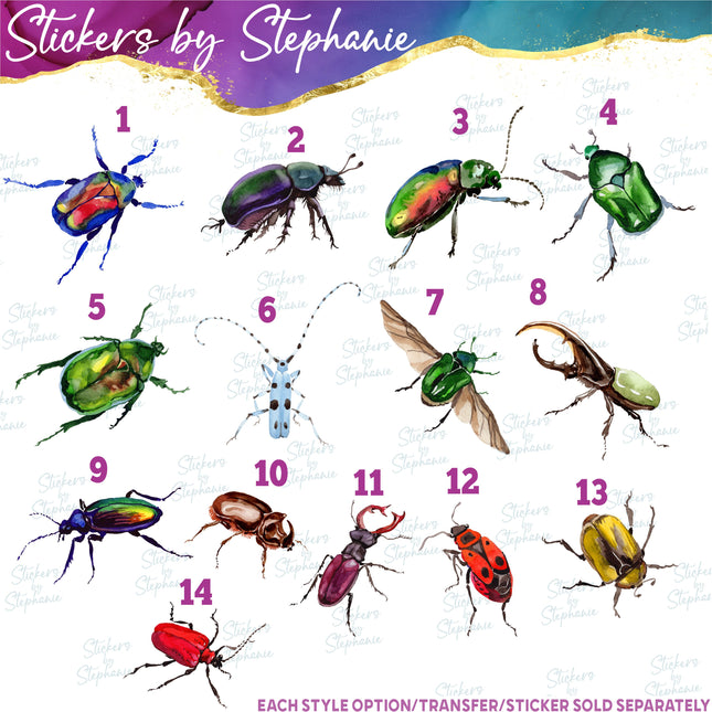(s02A-134) Watercolor Insects Beetles Iron-On Transfer or Sticker