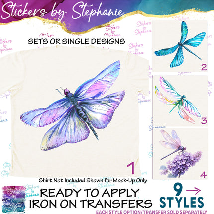 (s02A-135) Watercolor Dragonfly Dragonflies Iron-On Transfer or Sticker