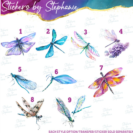 (s02A-135) Watercolor Dragonfly Dragonflies Iron-On Transfer or Sticker