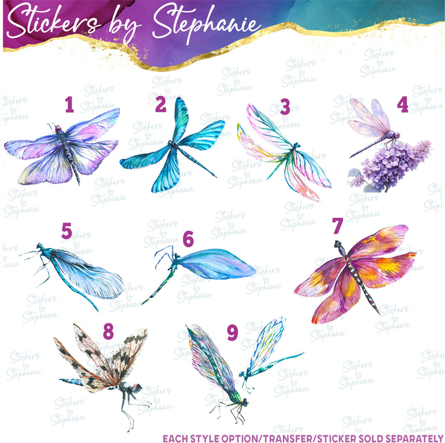 (s02A-135) Watercolor Dragonfly Dragonflies Iron-On Transfer or Sticker