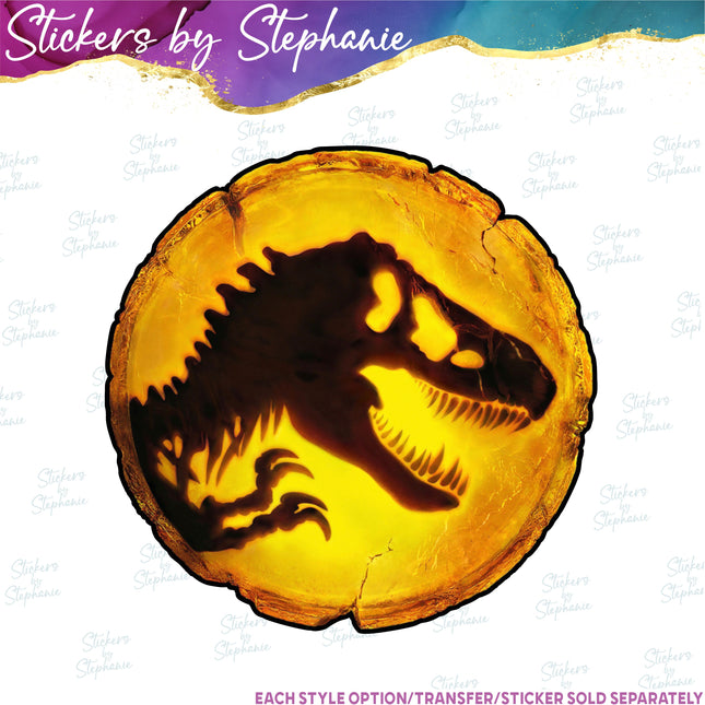 (s02A-136) Dinosaur Amber Iron-On Transfer or Sticker