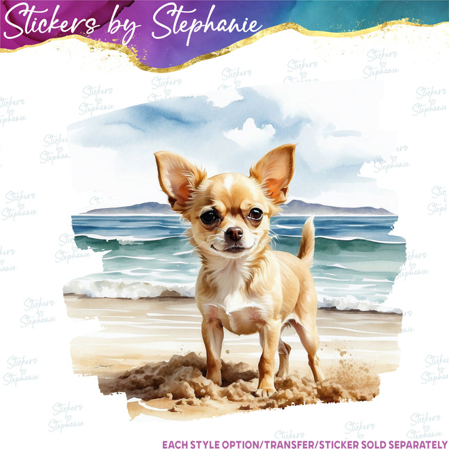 (s02A-137) Chihuahua Beach Iron-On Transfer or Sticker