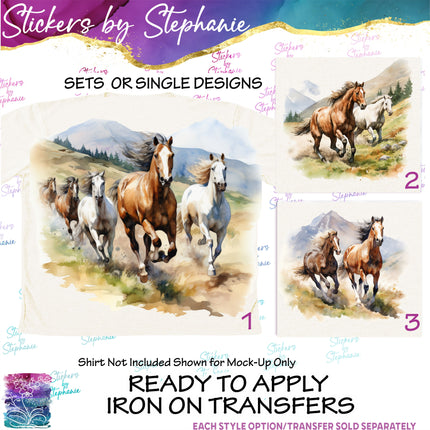 (s02A-138) Watercolor Horses Iron-On Transfer or Sticker