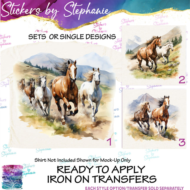 (s02A-138) Watercolor Horses Iron-On Transfer or Sticker