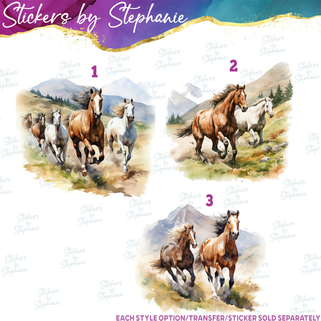 (s02A-138) Watercolor Horses Iron-On Transfer or Sticker