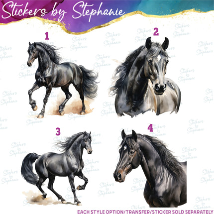 (s02A-140) Watercolor Black Horse Iron-On Transfer or Sticker