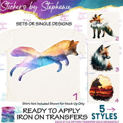 (s02A-142) Double Exposure Fox Iron-On Transfer or Sticker