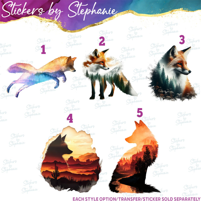 (s02A-142) Double Exposure Fox Iron-On Transfer or Sticker