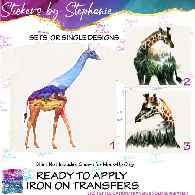 (s02A-143) Double Exposure Giraffe Iron-On Transfer or Sticker
