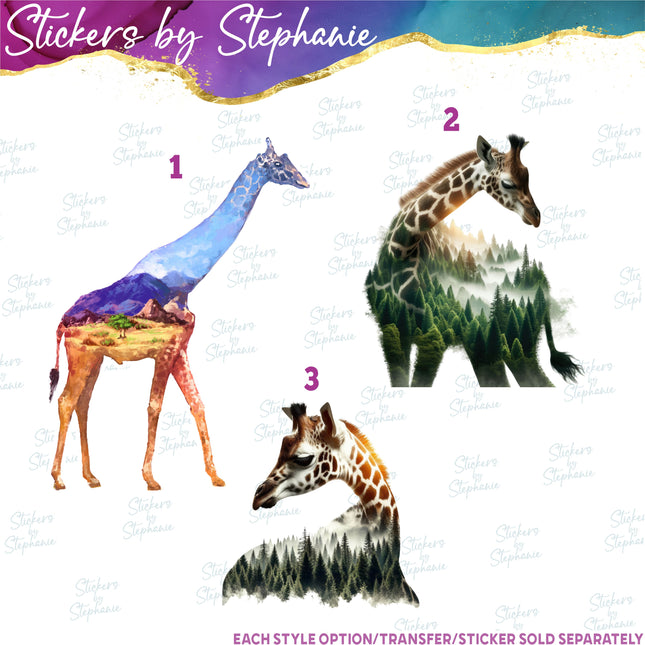 (s02A-143) Double Exposure Giraffe Iron-On Transfer or Sticker