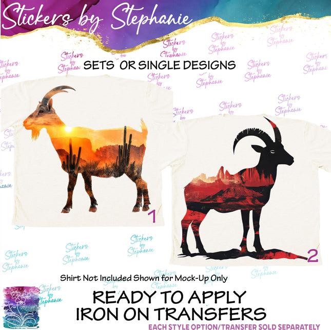 (s02A-144) Double Exposure Goat Iron-On Transfer or Sticker