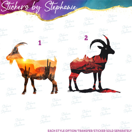 (s02A-144) Double Exposure Goat Iron-On Transfer or Sticker