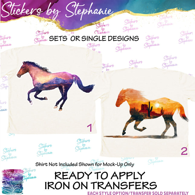 (s02A-145) Double Exposure Horse Iron-On Transfer