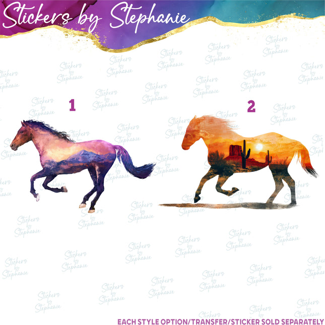 (s02A-145) Double Exposure Horse Iron-On Transfer